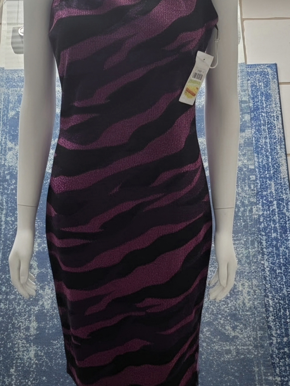 Siena Studio Black and Purple Zebra-Stripe Bodycon Midi Dress